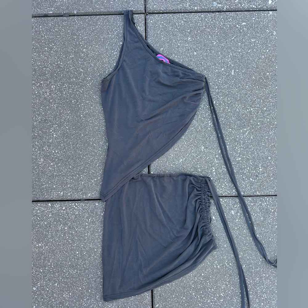 Edikted Gray Asymmetrical Top and Skirt Set
